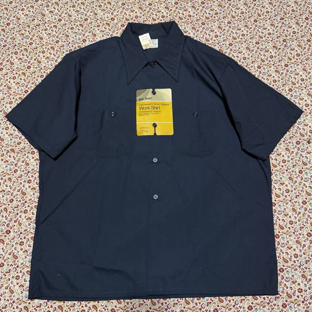 Vintage 70s/80s Big Mac Black Short Sleeve Black Work Button Up Shirt Large